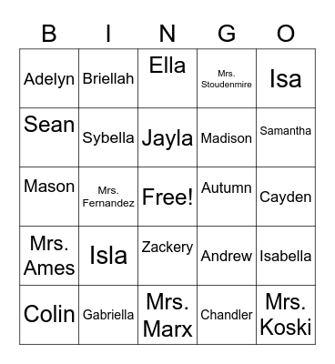 Mrs. Marx's Monkeys Bingo Card