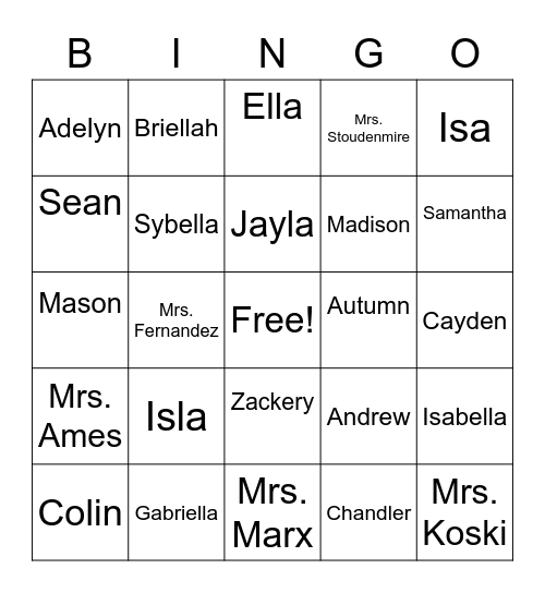 Mrs. Marx's Monkeys Bingo Card