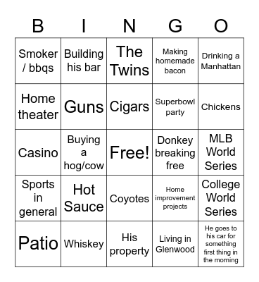 Every time Tom mentions... Bingo Card