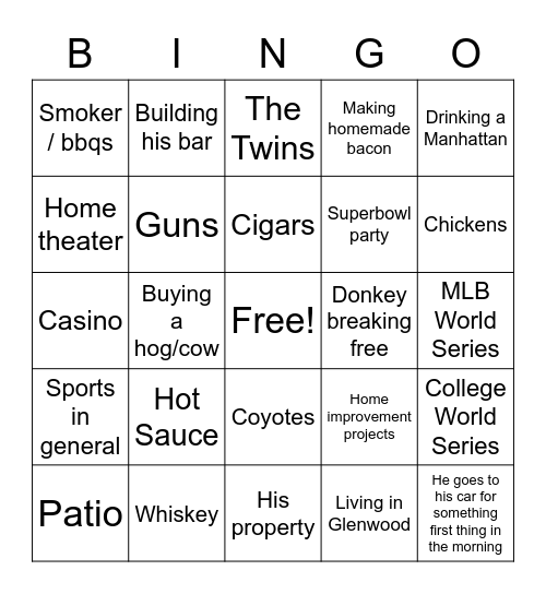 Every time Tom mentions... Bingo Card