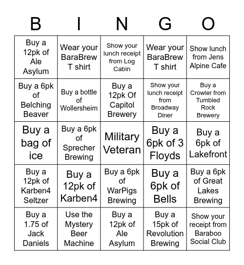 BaraBrew Wine and Spirits Bingo Card