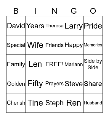 50th ANNIVERSAY BINGO Card