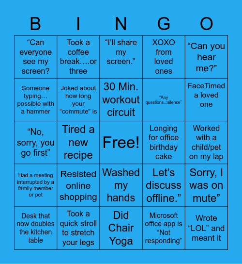 WFH Home Bingo Card