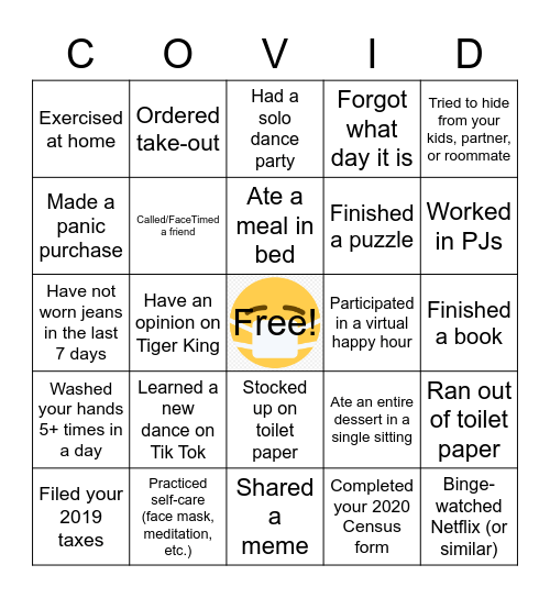 Quarantingo! Bingo Card