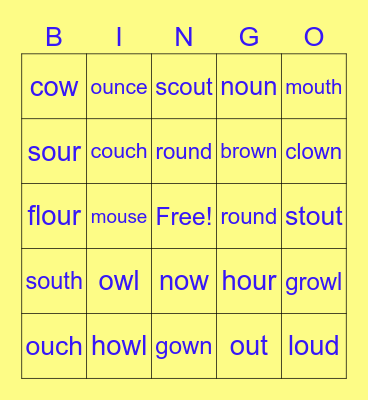 Sounds of /ou/ Bingo Card