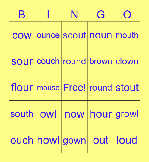 Sounds of /ou/ Bingo Card