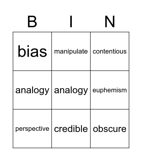 ESL 8 Vocabulary #3 Bingo Card