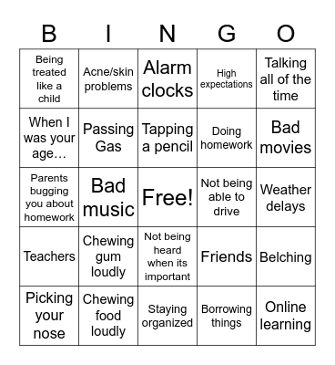 Annoying Things Bingo Card