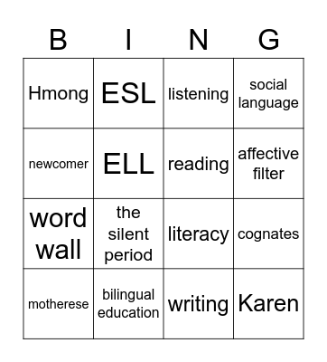 SEI Bingo Card