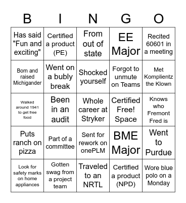 Product Safety Bingo Card