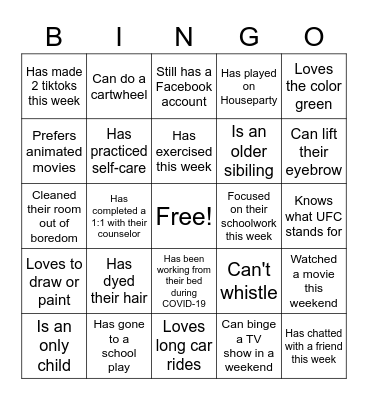 Getting to Know You Bingo Card