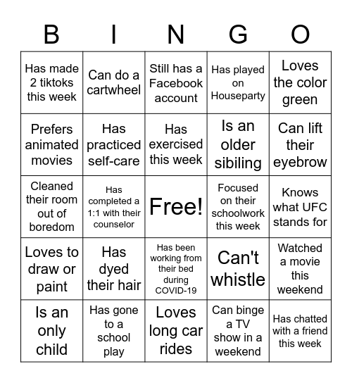 Getting to Know You Bingo Card