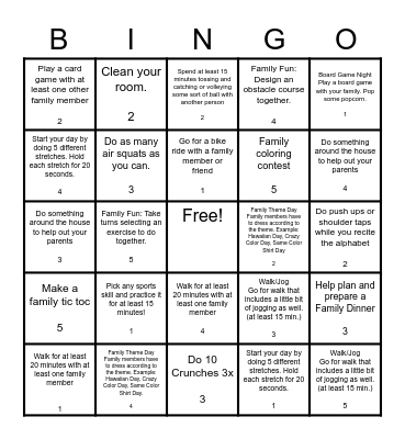 Creston MS P.E. "May Mayhem" Bingo Card