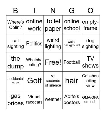 Mairet Zoom Bingo Card