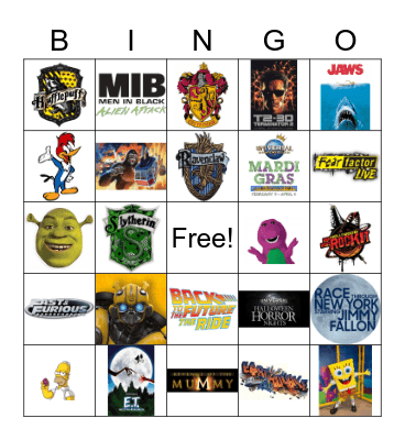 Universal Studios Attractions Bingo Card