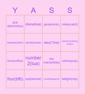 favorites Bingo Card