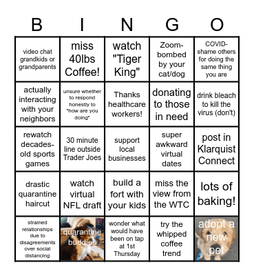 Quarantine Bingo - Test Bingo Card