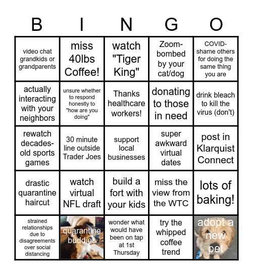 Quarantine Bingo - Test Bingo Card