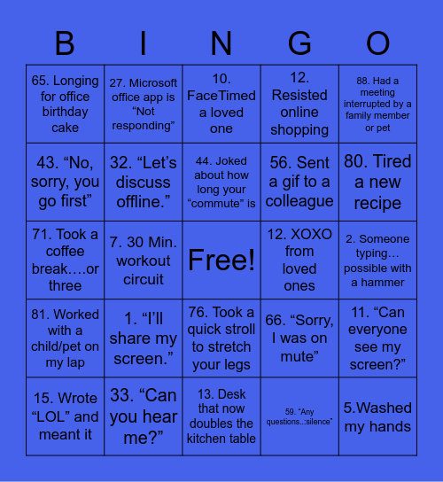 WFH Bingo Card