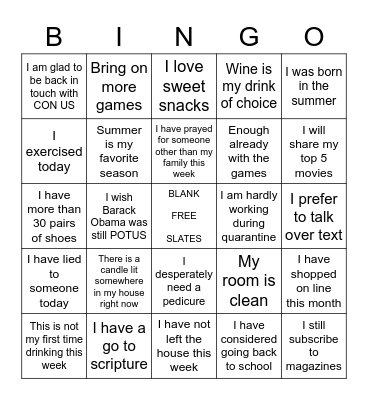 Con Us Bingo Card