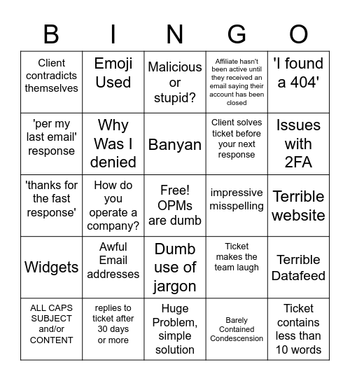 AvantLink Support Queue BingoWhy Bingo Card