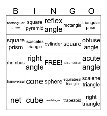 Geometry BINGO Card