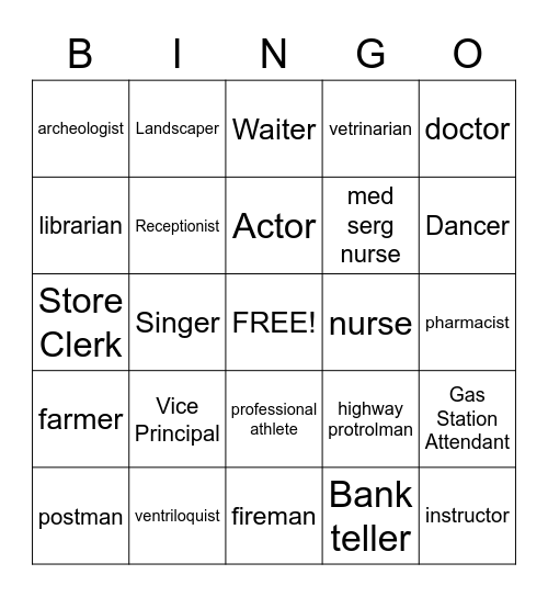 VOCATIONAL Bingo Card