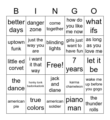 music Bingo Card