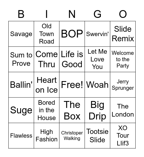 Musical Bingo Card