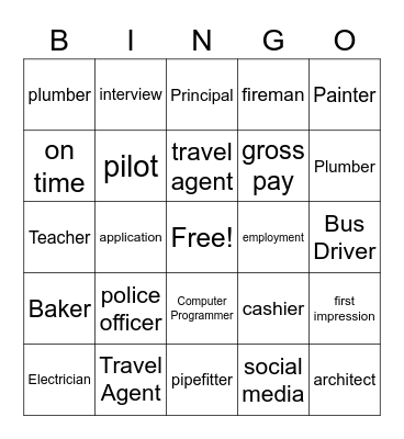 Vocational Vocabulary Bingo Card