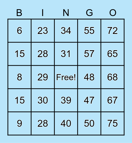 BLINGO Bingo Card