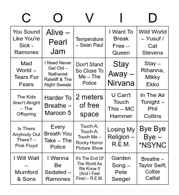 MUSIC BINGO Game 2 Bingo Card