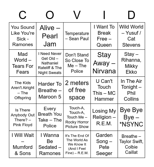 MUSIC BINGO Game 2 Bingo Card
