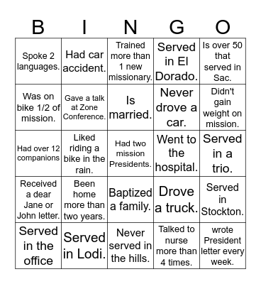 Sacramento Mission Find Someone Who... Bingo Card