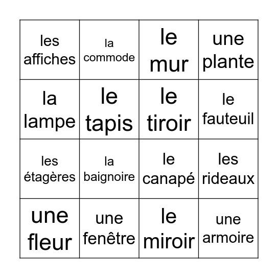 Dans la maison Bingo Card