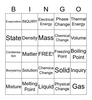 PHYSICAL SCIENCE Bingo Card