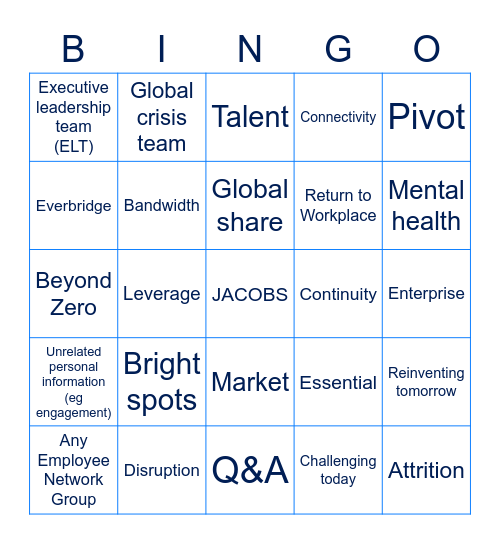 Jacobs Town Hall Bingo Card