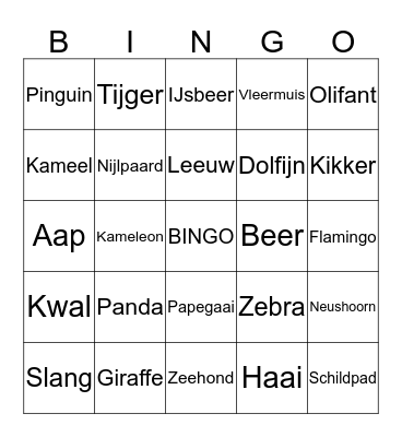 DIERENBINGO Card