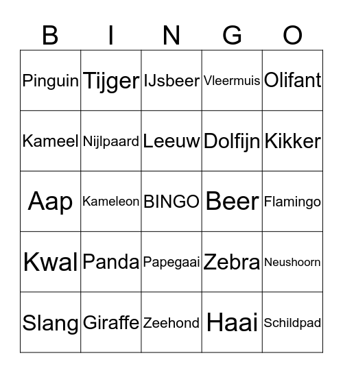 DIERENBINGO Card