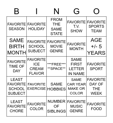 "LIKE ME" BINGO Card