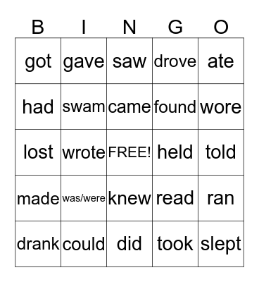 irregular verbs Bingo Card