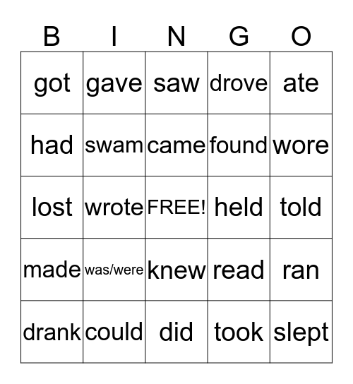 irregular verbs Bingo Card