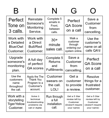 Cove Bingo Card