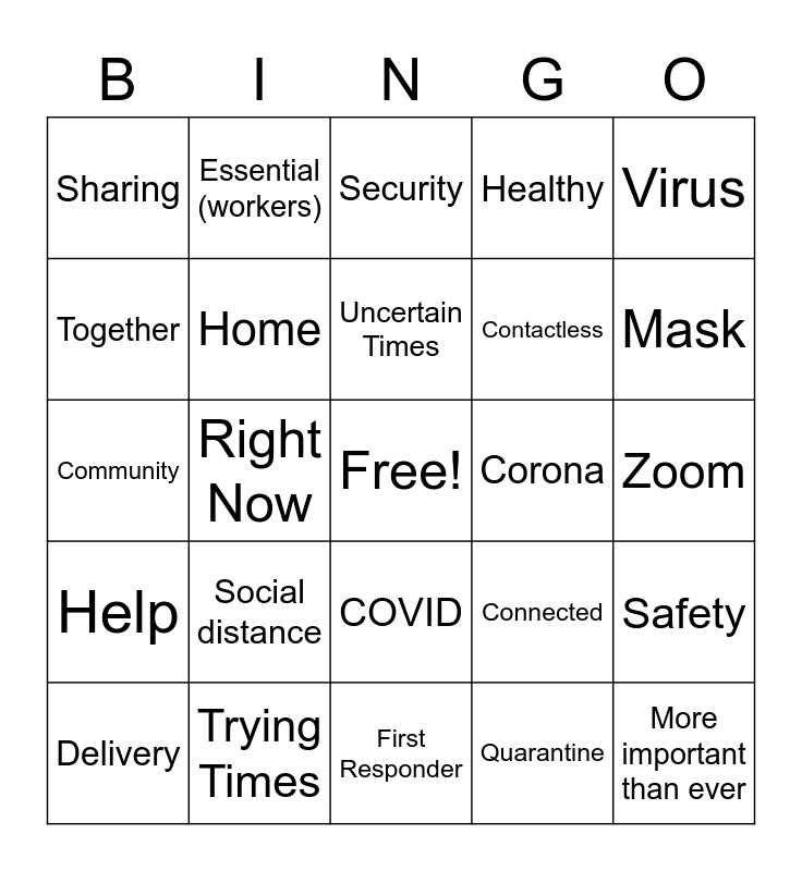 Quarantine Bingo Card