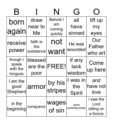 Bible Bingo-- I Bingo Card