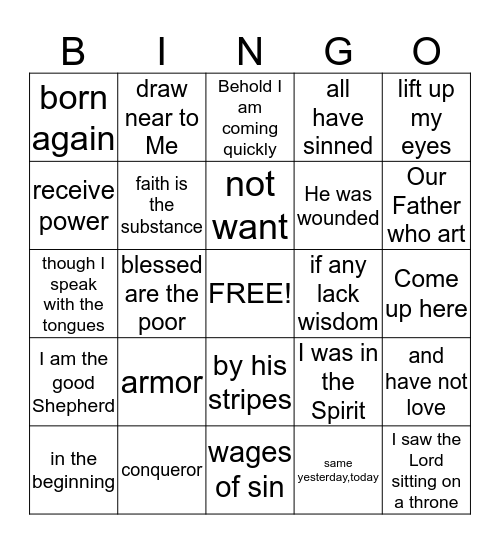 Bible Bingo-- I Bingo Card