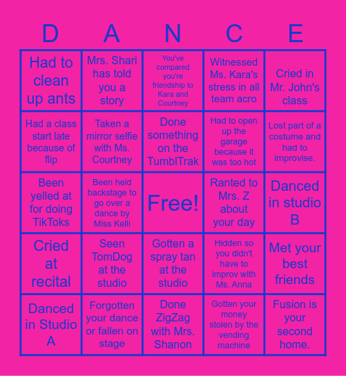Fusion's Bingo Card