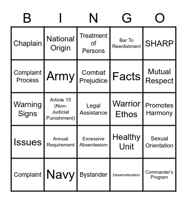 SAFETY STAND-DOWN Bingo Card