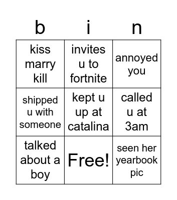 kimmy bingo Card