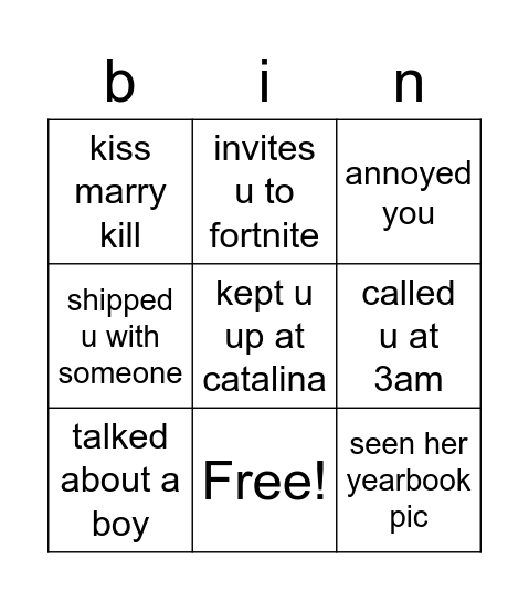 kimmy bingo Card